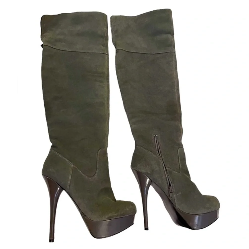 Steve Madden Boots ‘Calgarry’ Vintage Grey Suede Over-the-Knee Platforms - EUC